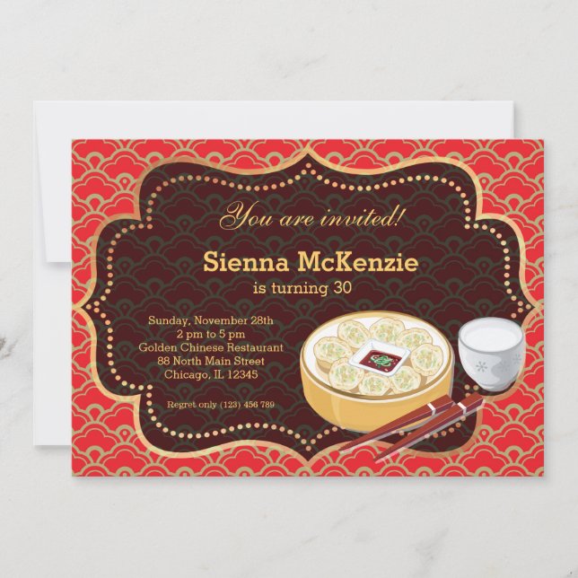 Invitation Nourriture chinoise fête d'anniversaire (Devant)