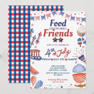 Invitation Nourriture et feu d'artifice du 14 juillet, Fête