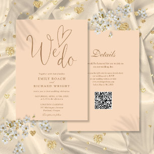 Invitation Nous aimons Coeur QR Code Soft Peach Mariage