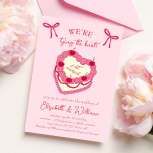 Invitation Nous Attachons le Nœud Coquette Cerise Mariage
