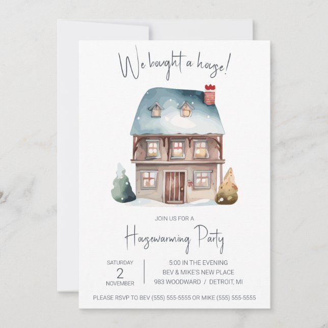 Invitation Nous avons acheté une maison ! Aquarelle Cute I (Devant)