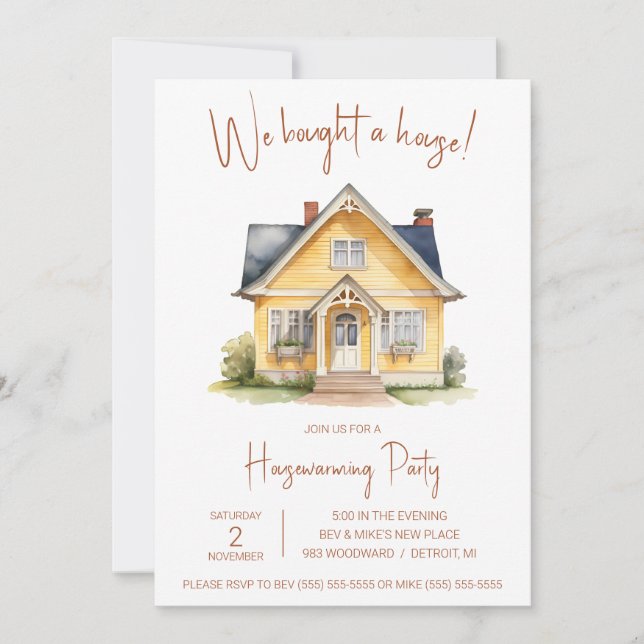 Invitation Nous avons acheté une maison ! Cute Aquarelle Ména (Devant)