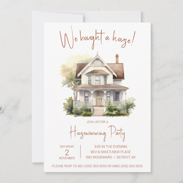 Invitation Nous avons acheté une maison ! Cute Aquarelle Ména (Devant)