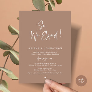 Invitation Nous avons donc Elopé, Elopement Mariage, en Taupe
