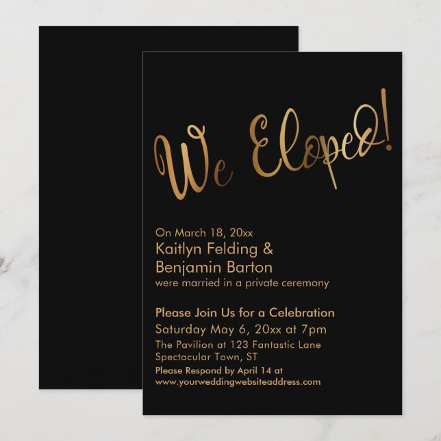 Invitation Nous Avons Échappé ! Célébration du Mariage Gold e (Devant / Derrière)