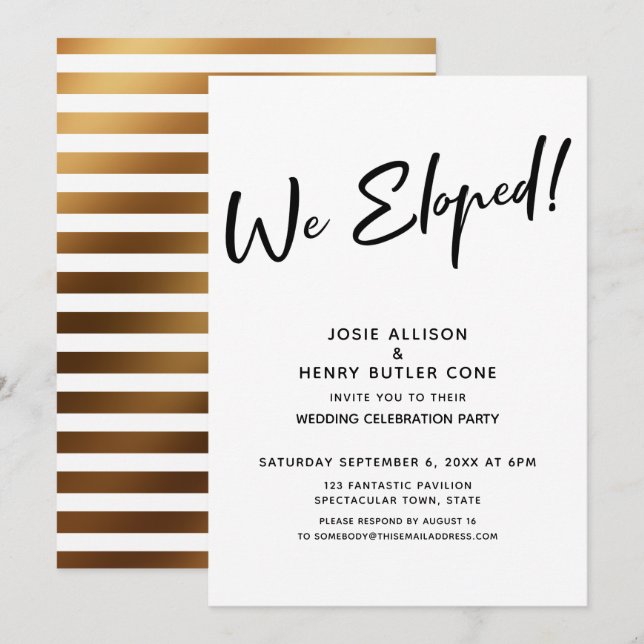 Invitation Nous Avons Échappé ! Réception De Mariage Moderne  (Devant / Derrière)