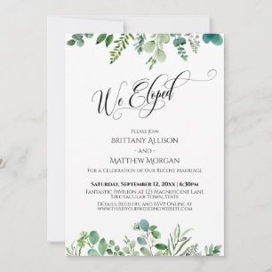 Invitation Nous Avons Elopé Élégante Typographie Eucalyptus V