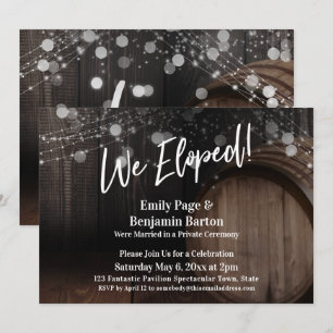 Invitation Nous avons élopé Rustic Wood Barrel and Lights Réc