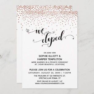 Invitation Nous Avons Elopé Script Cuivre Confetti Réception 