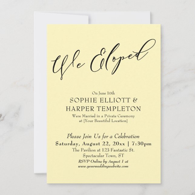 Invitation Nous Avons Été, Élégant Simple Pale Yellow Celebra (Devant)