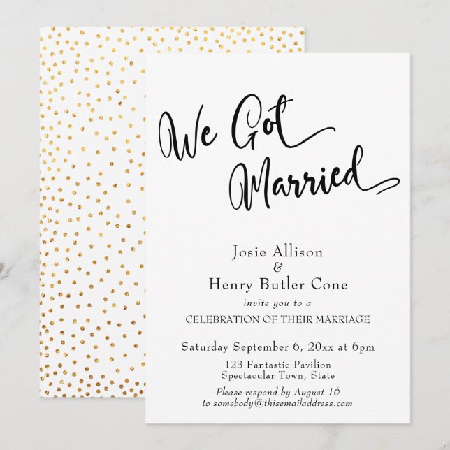 Invitation Nous Avons Été Mariés Mariage Réception, Gold Conf (Devant / Derrière)