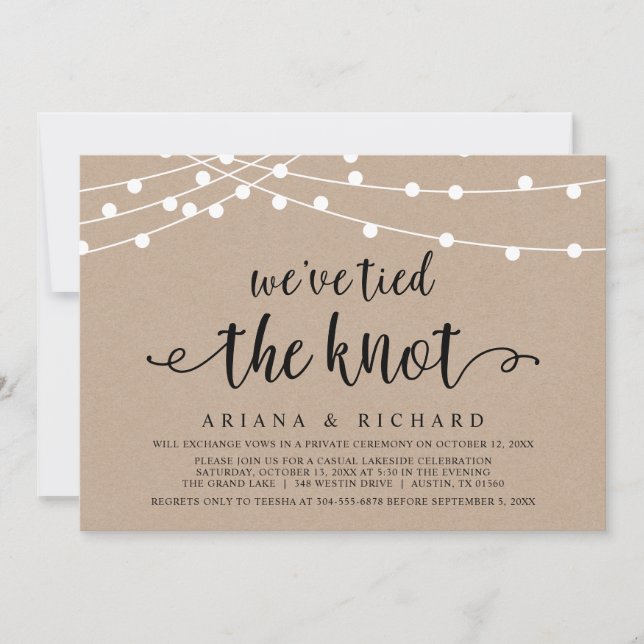 Invitation Nous avons fait le noeud, Fête de Mariage en Fuite (Devant)