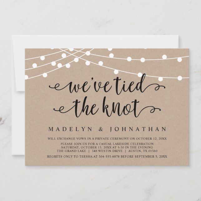 Invitation Nous avons fait le nœud, Fête de Mariage en Fuite (Devant)