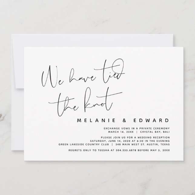 Invitation Nous avons fait le noeud, Mariage moderne en elope (Devant)