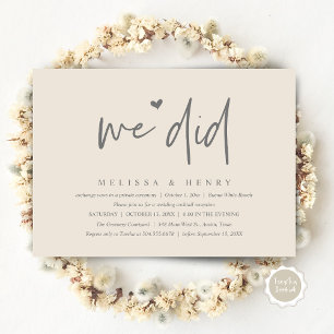 Invitation Nous Avons Fait Moderne Mariage Elopement Dîner De