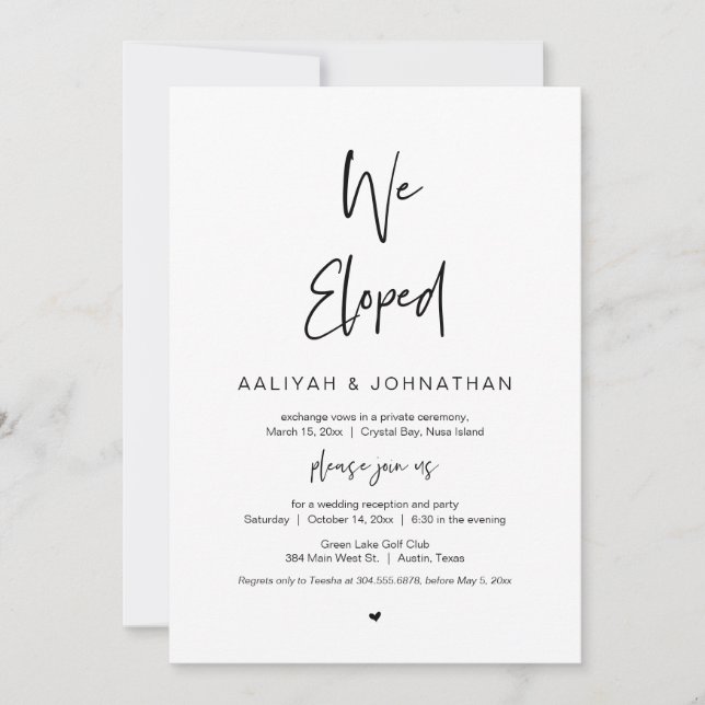 Invitation Nous avons fui, Police noire, Mariage Elopement Pa (Devant)
