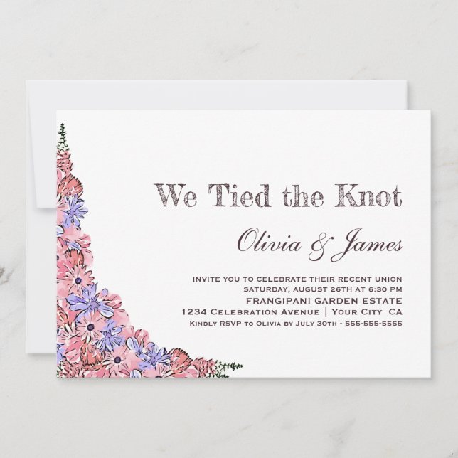 Invitation Nous avons lié la réception de mariage floral rose (Devant)