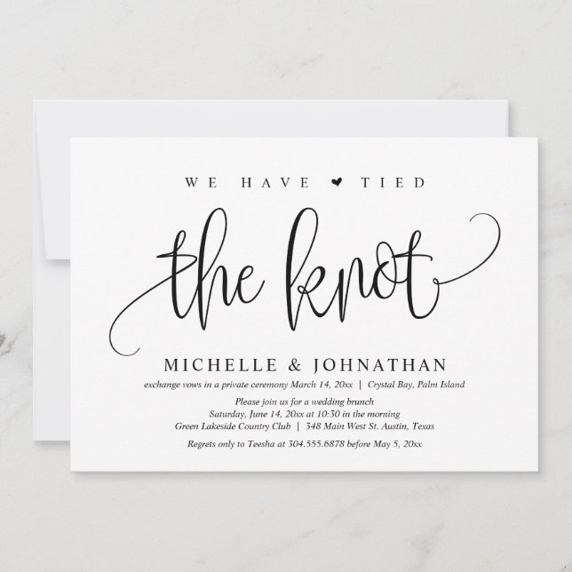 Invitation Nous Avons Lié Le Knot, Mariage Elopement Party In (Devant)