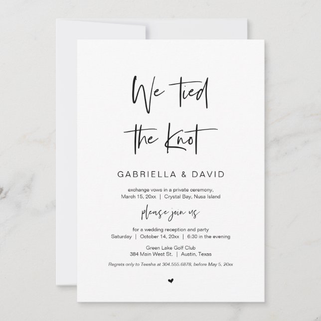 Invitation Nous avons lié le nœud, Noir, Évasion de mariage (Devant)