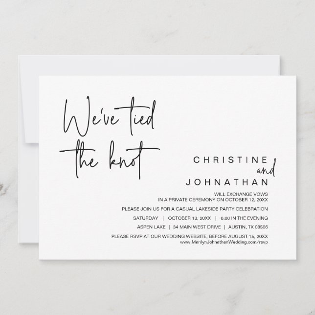 Invitation Nous avons lié le noeud, parti Mariage Elopement (Devant)