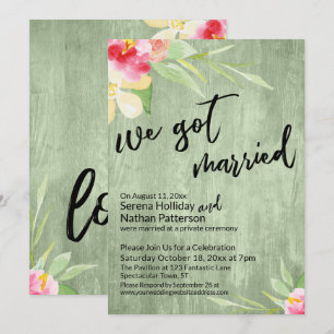 Invitation Nous Avons Marié Fleurs D'Aquarelle Et Bois Vert