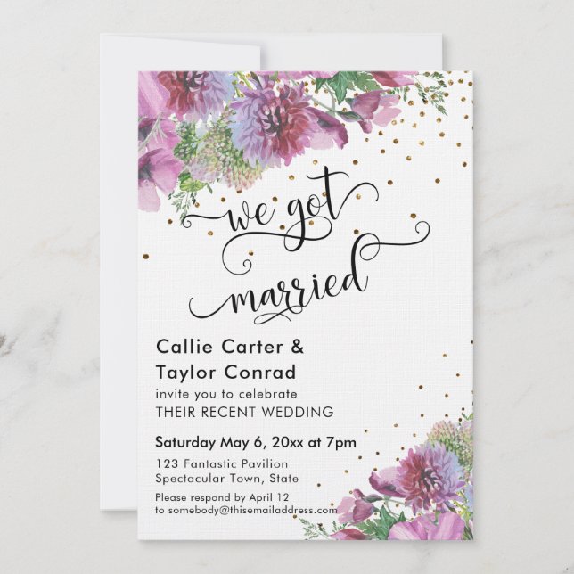 Invitation Nous Avons Marié Typographie Fleur sauvage Gold Co (Devant)