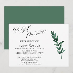 Invitation Nous Avons Marié Vert Peint Feuille Réception Seul