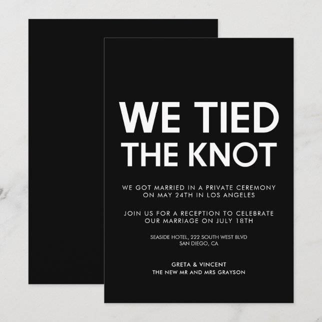 Invitation Nous avons noué le nœud Annonce de mariage moderne (Devant / Derrière)