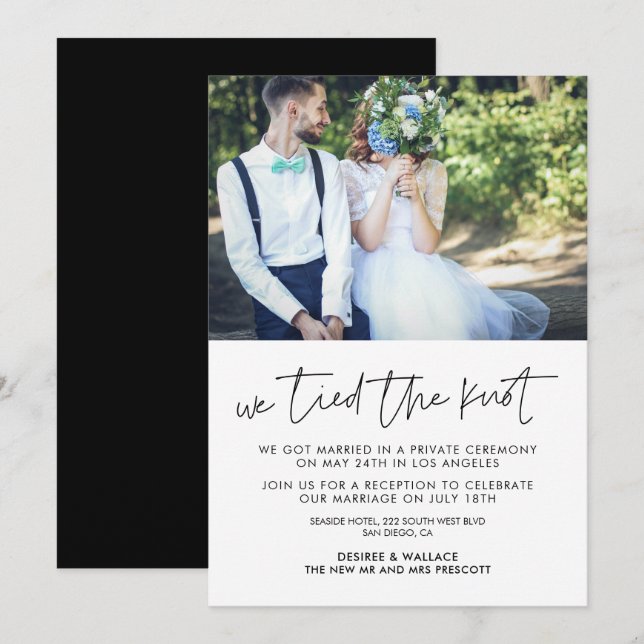 Invitation Nous avons noué le nœud Annonce de photo de mariag (Devant / Derrière)