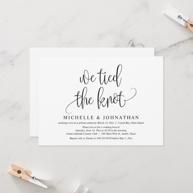 Invitation Nous avons noué le nœud, Célébration de Mariage en (Devant/Arrière en situation)