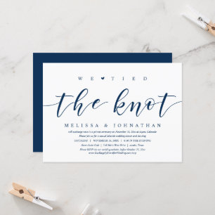 Invitation Nous avons noué le nœud, dîner de mariage en fuite
