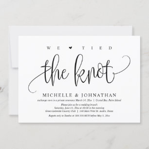 Invitation Nous avons noué le nœud, fête de mariage en fuite 