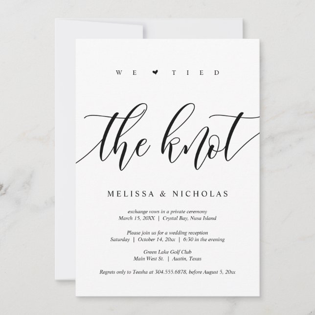 Invitation Nous avons noué le nœud, Fête de Mariage en Intime (Devant)