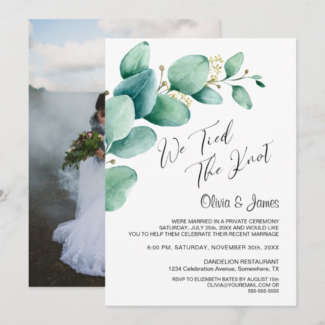 Invitation Nous avons noué le nœud Feuilles d'eucalyptus Phot (Devant / Derrière)