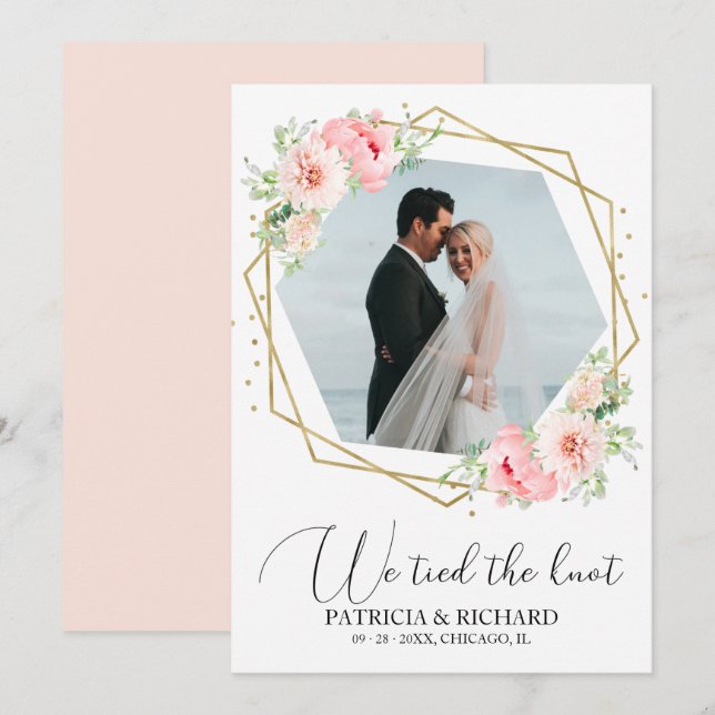 Invitation Nous avons noué le nœud Fleurs roses Annonce de fu (Devant / Derrière)