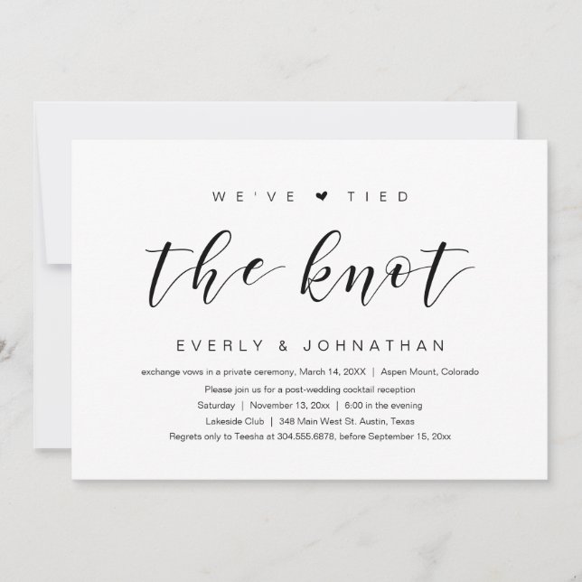 Invitation Nous avons noué le noeud, Mariage Elopement Invita (Devant)