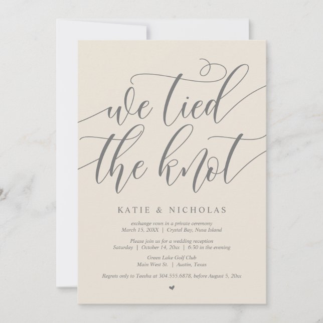 Invitation Nous avons noué le noeud, Mariage Elopement Party (Devant)