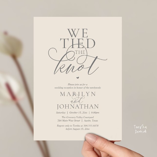 Invitation Nous avons noué le nœud, Réception de mariage mode (We Tied The Knot, Modern Classy Wedding Reception Dinner brunch Invitation Card in Cream  Grey)