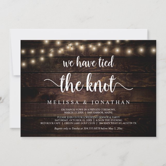 Invitation Nous avons noué le noeud, rustique, Mariage Elopem (Devant)