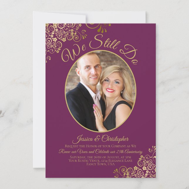 Invitation Nous Continuons À Faire Cassis Purple Gold Mariage (Devant)