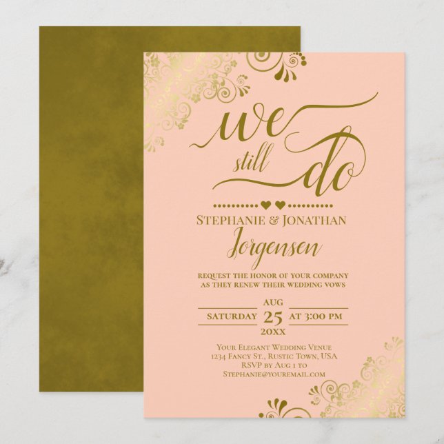 Invitation Nous Continuons À Faire Élégant Coral Peach & Gold (Devant / Derrière)