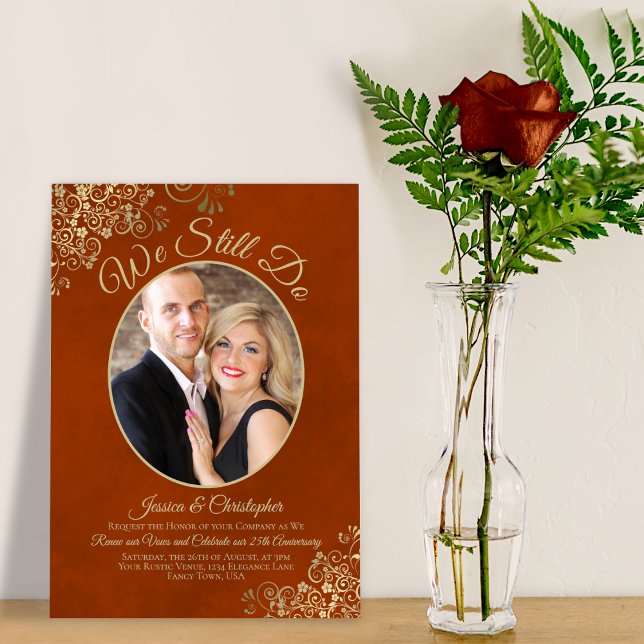 Invitation Nous Continuons À Rust Orange & Gold Mariage Vow R (Créateur téléchargé)