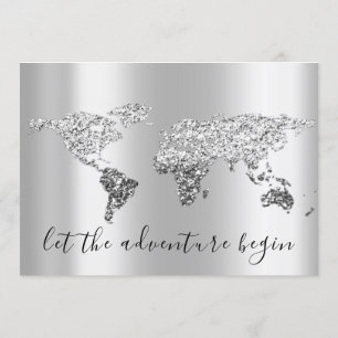 Invitation Nous Déplaçons Mariage Destination Map Gray Globe