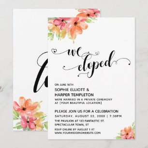 Invitation Nous Eloped Coeurs Script Aquarelle Fleurs