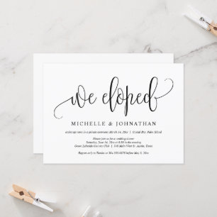 Invitation Nous Eloped, Mariage Elopement Party Fête