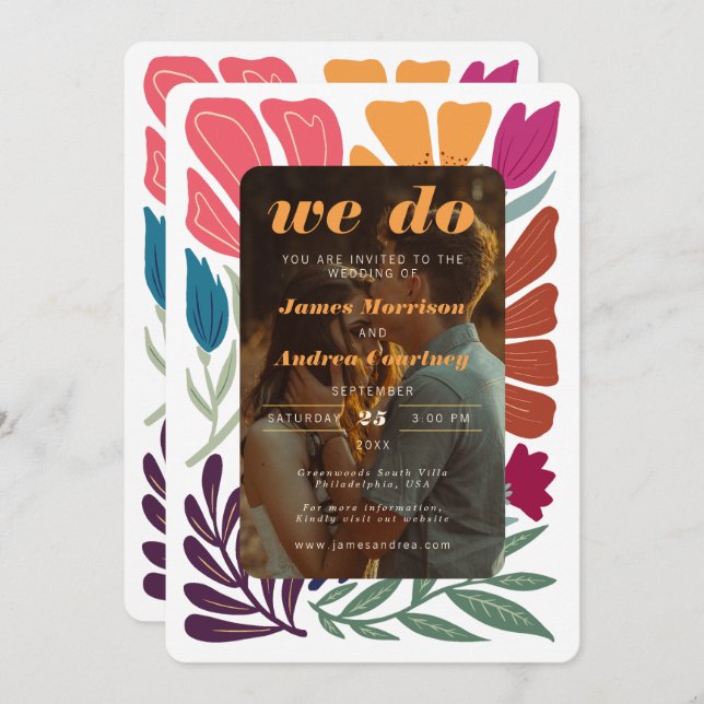 Invitation Nous faisons Boho Chic Retro Colorful Photo Floral (Devant / Derrière)