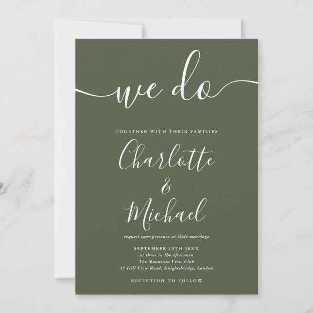 Invitation Nous faisons du vert olive Signature Script Mariag (Devant)