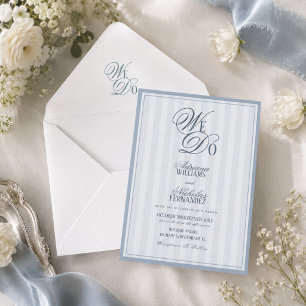 Invitation Nous faisons Élégant Bleu Poussiéreux Rayé Mariage