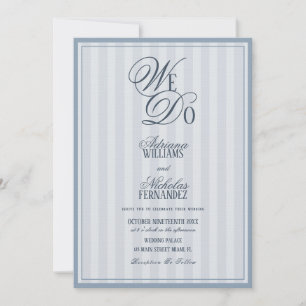 Invitation Nous faisons Élégant Mariage Rayé Bleu Poussiéreux