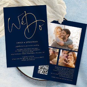Invitation Nous faisons Gold 3 Photos QR Code Marine Mariage 
